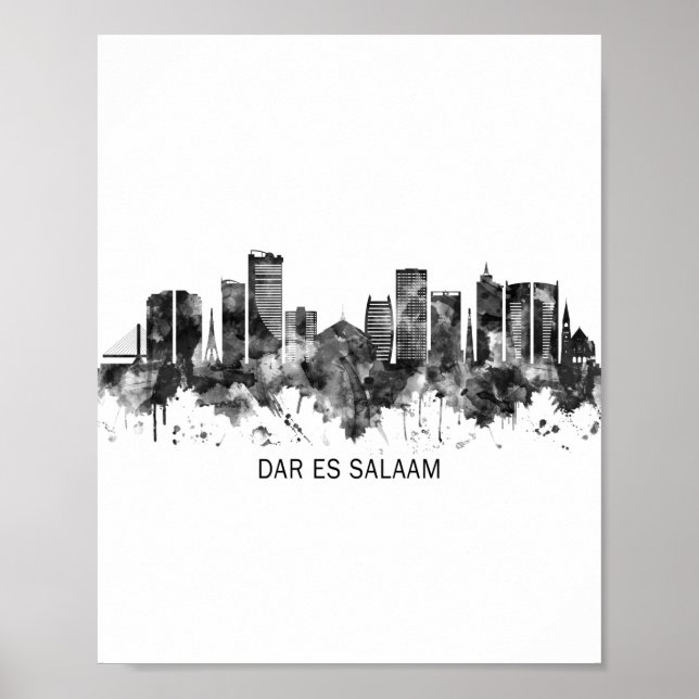 Dar es Salaam Tanzania Skyline BW Poster (Framsidan)