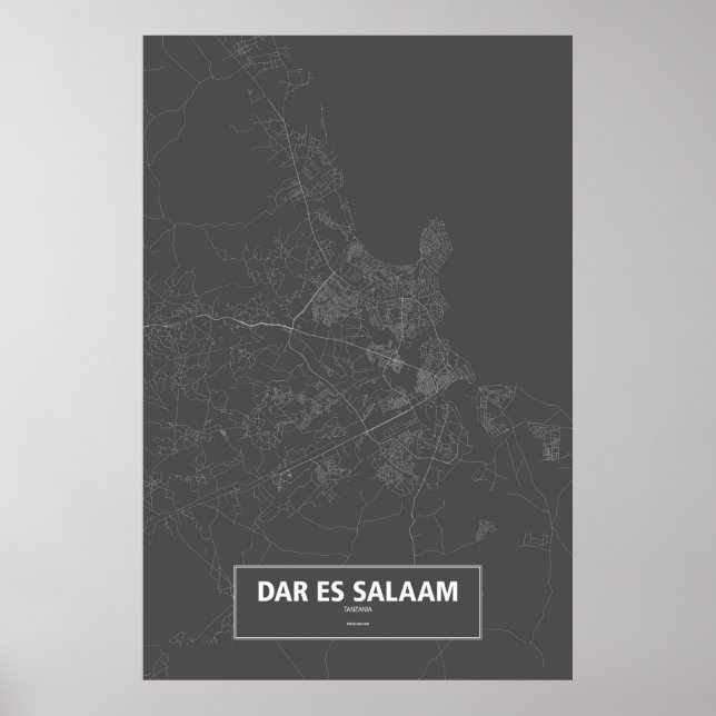 Dar es Salaam, Tanzania (vit på svart) Poster (Framsidan)