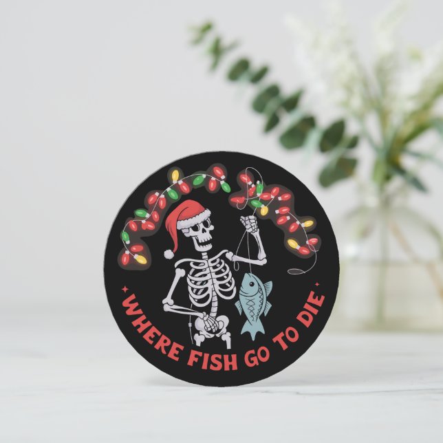 Där fiskar går för att dö fiskare jul skelett julkort (Stående Fram)