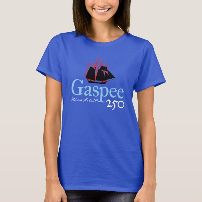 DAR Gaspee250 Rustic Logotyp på Blue T Shirt (Framsida)