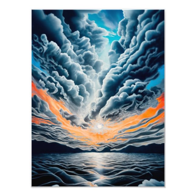 Där Himlar sammanträder i havet: en solnedgångspen Fototryck (Framsidan)