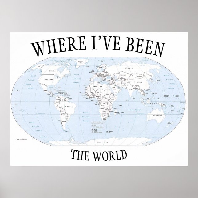 Där jag har varit i världen, färglös karta poster (Framsidan)