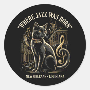 Där Jazz Föddes New Orleans Svart Katt Arv Runt Klistermärke