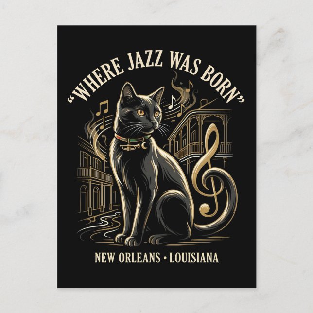 Där jazz föddes New Orleans svart katt arv Vykort (Framsida)