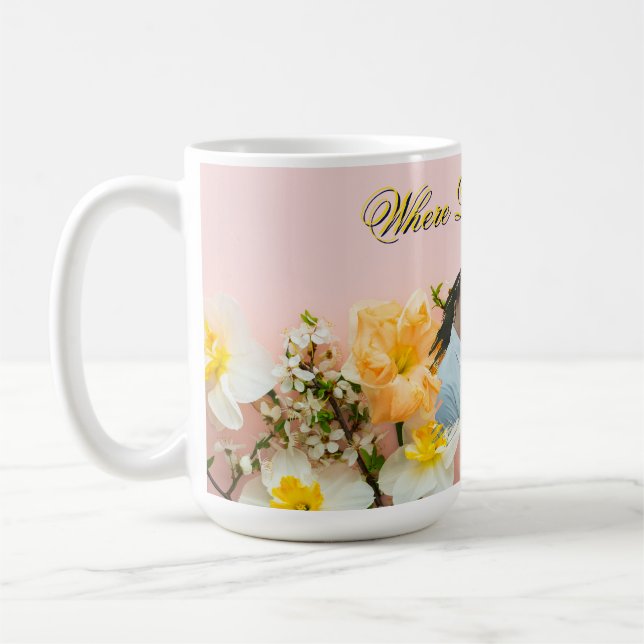 Där kärlek blommar mugg | Vårromantik foto mugg (Vänster)