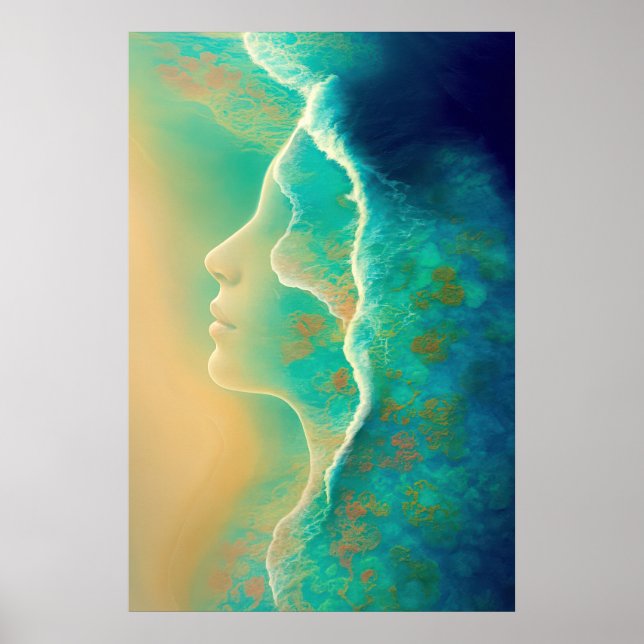 "där oceanen blir minne" - blå Grönt Poster (Framsidan)