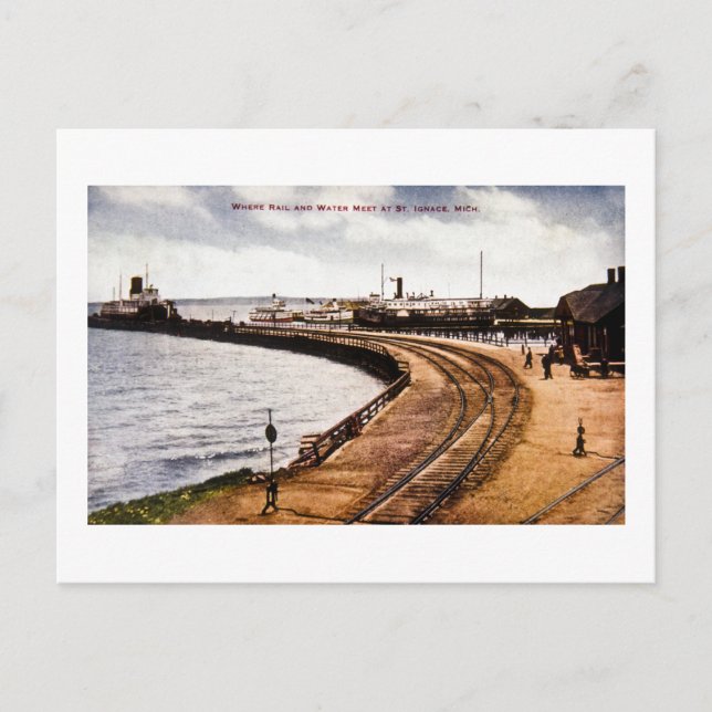 Där Rail och Vatten sammanträdde, St Ignace, Michi Vykort (Framsida)