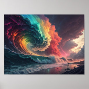 Där Rainbow Vågar Meet Fiery Himmel Poster
