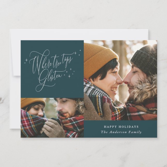 Där träd toppar lyssnar på multifoto jul julkort (Framsida)