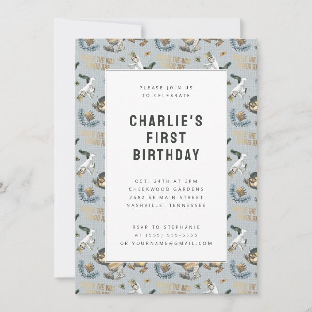 Där vilda saker är Mönster 1-års födelsedag Inbjudningar (Framsida)