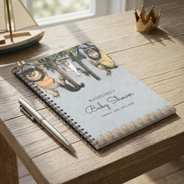 där Vilden Sak är babyskabinett Anteckningsbok (Generated image of notebook on small table)