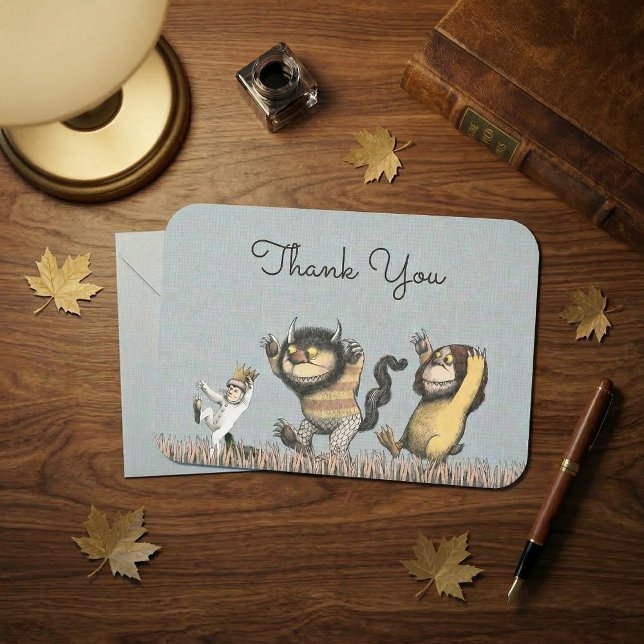 där Vilden Sak är babyskabruk Tack Inbjudningar (Generated image of card on table)