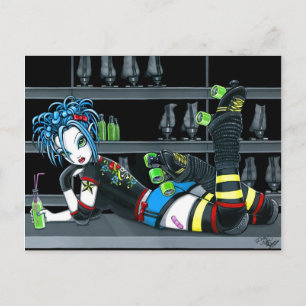 "Darby" Gothic Roller Derby Skate Girl Postcard Vykort