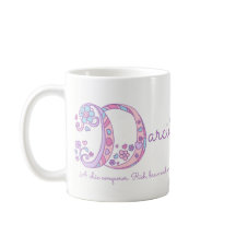 Darcie namn betydelse hjärta blomma D monogrammugg