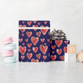 Darck Blue | Akvarellhjärtan med falskt glitter Presentpapper