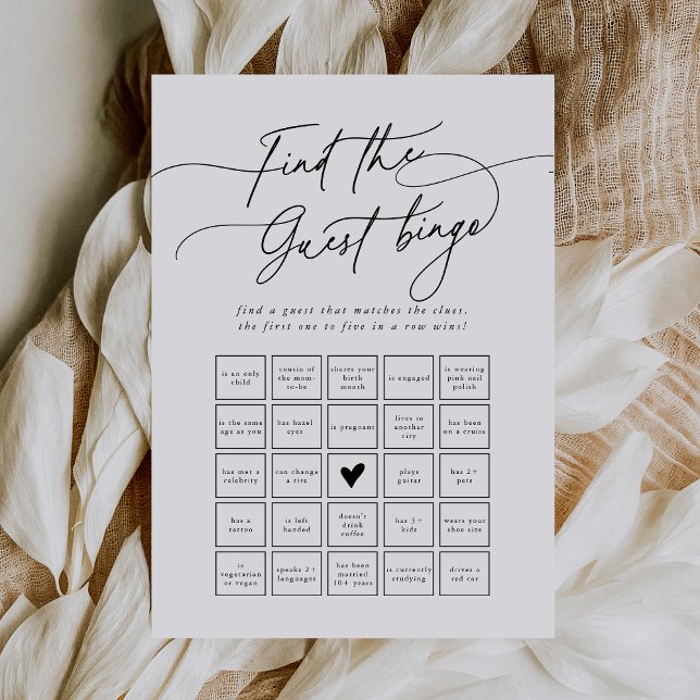 DARCY Black White Hitta gästblocket - spelkort Inbjudningar (DARCY Black White Find the Guest Bingo Game Card)