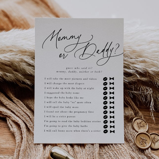 DARCY Gissa vem Mamma Pappa Baby Shower Game Card Inbjudningar (DARCY Guess Who Mommy Daddy Baby Shower Game Card)