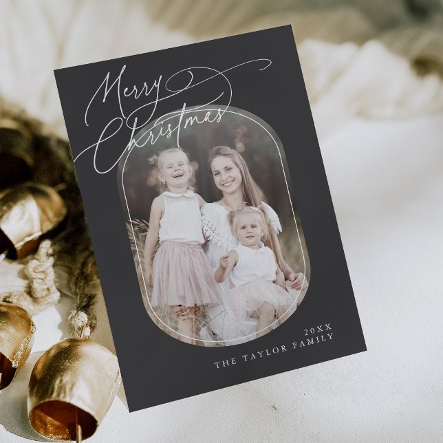DARCY Grått Digital Boho-familjens julfoto Julkort (DARCY Gray Digital Boho Family Christmas Photo Holiday Card)