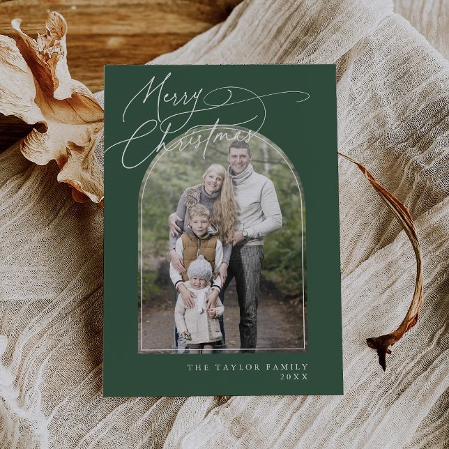 DARCY Grönt Arch Family Classic Photo Jul Julkort (DARCY Green Arch Family Classic Photo Christmas Holiday Card)