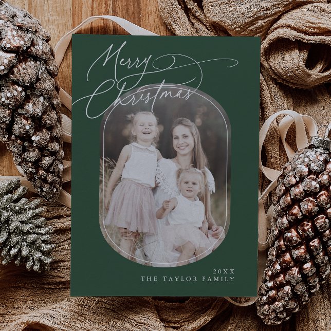 DARCY Grönt Digital Boho-familjens julfoto Julkort (DARCY Green Digital Boho Family Christmas Photo Holiday Card)