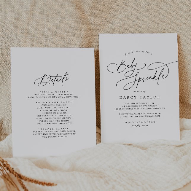 DARCY-minimalistisk Svart vit Baby-sprinkle Inbjudningar (DARCY Minimalist Unique Black White Baby Sprinkle Invitation)