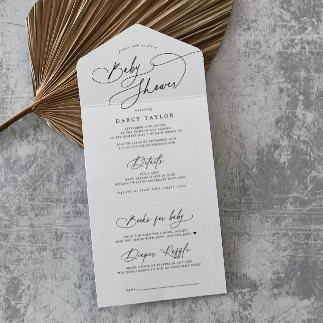 DARCY Modern Black White Diaper Raffle Baby Shower (DARCY Modern Black White Diaper Raffle Baby Shower All In One Invitation)