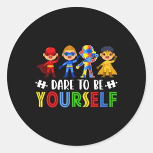 Dare att vara er egen Autism Awareness Day Superas Runt Klistermärke