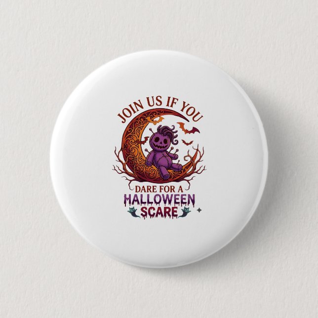 Dare Halloween Skrämmande Lila Voodoo Docka Halvmå Knapp (Framsida)