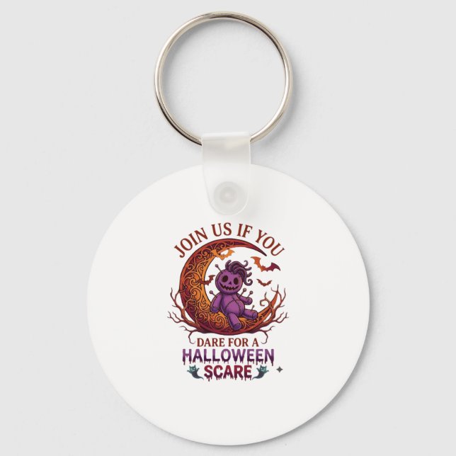 Dare Halloween Skrämmande Lila Voodoo-docka Halvmå Nyckelring (Framsida)