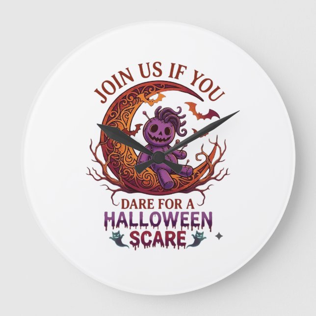 Dare Halloween Skrämmande Lila Voodoo Docka Halvmå Stor Klocka (Framsida)