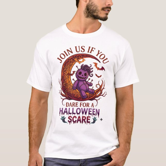 Dare Halloween Skrämmande Lila Voodoo Docka Halvmå T Shirt (Framsida)