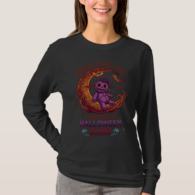 Dare Halloween Skrämmande Lila Voodoo Docka Halvmå T Shirt (Framsida)