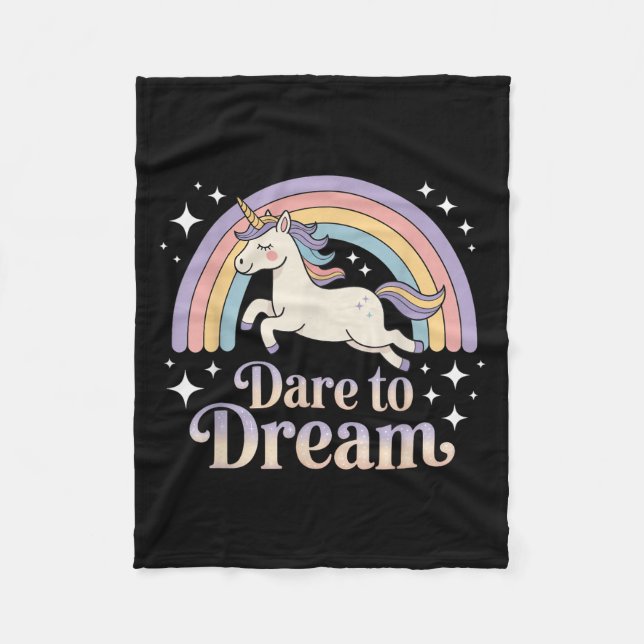Dare till Dream Unicorn Rainbow Motivation Fleecefilt (Framsidan)