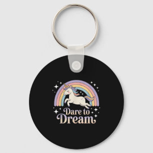 Dare till Dream Unicorn Rainbow Motivation Nyckelring