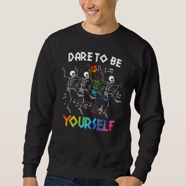 Dare To Be LGBT Pride Yourself Rainbow Skeleton Da Lång Ärmad Tröja (Framsida)