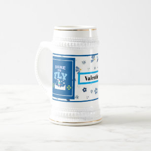 Dare to Fly Mugg – Blommönster i Blått Inspirerand