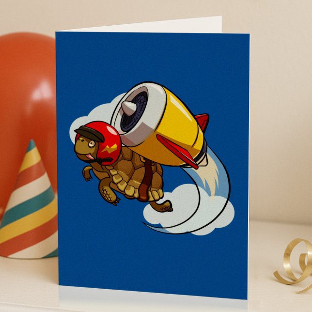 Daredjävulen Flies Tortoise med Jet Pack Tecknad Hälsningskort (Skapare uppladdad)