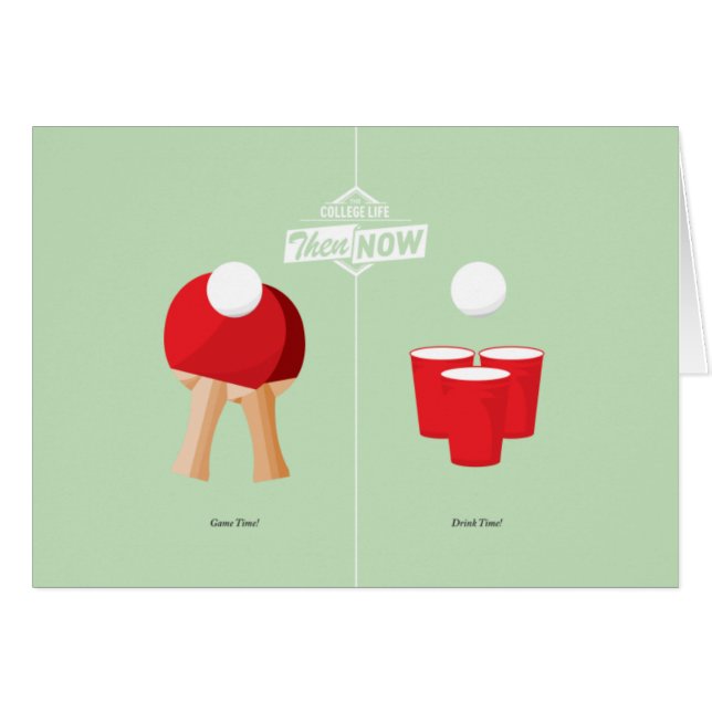 Därefter och nu: Ping Pong Hälsningskort (Framsidan Horizontal)