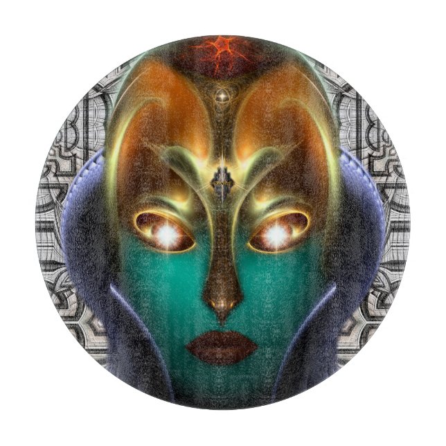 Daria Cyborg Queen Tech Round Glass Caking Board (Framsidan)