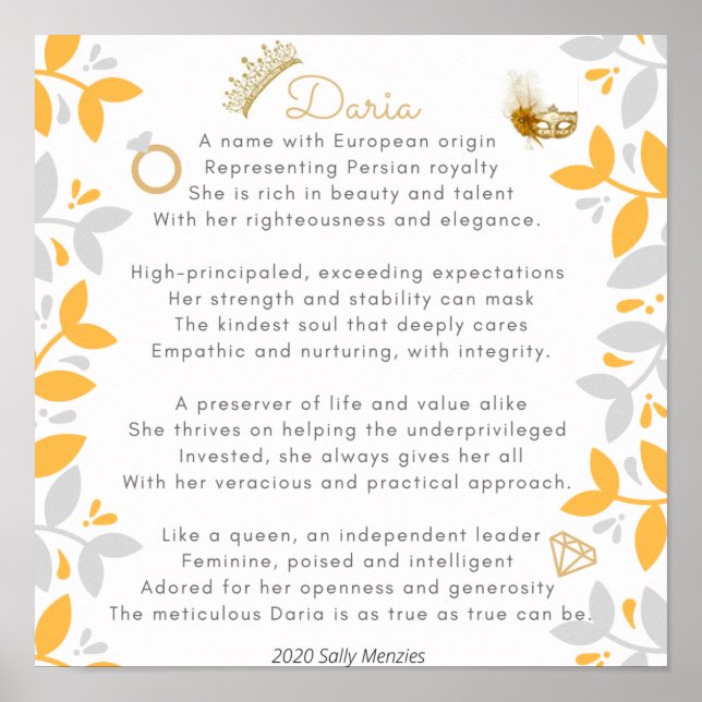 ’Daria’ Namn Dikt Poster (Framsidan)