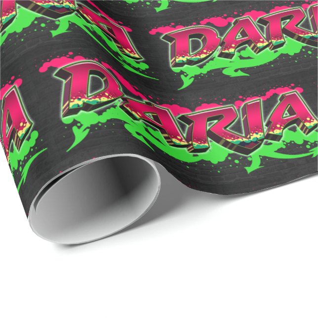 Daria Vorname Name Graffiti red green Presentpapper (Rullad Hörn)