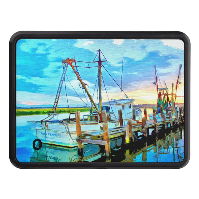 Darien Shrimp Boat Fleet vid Sunset Dragkroksskydd (Framsidan)