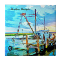 Darien Shrimp Boat Fleet with Darien, Georgia Text