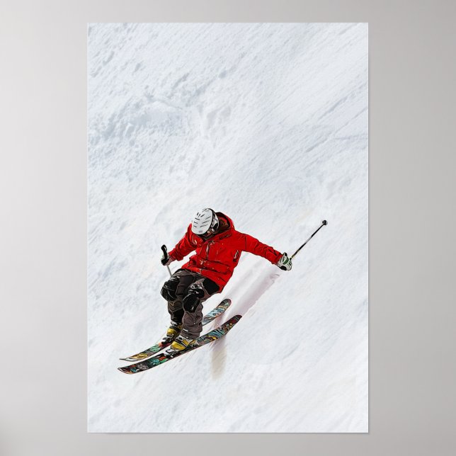 Daring Skier som flyger nedför en brant lutning Poster (Framsidan)