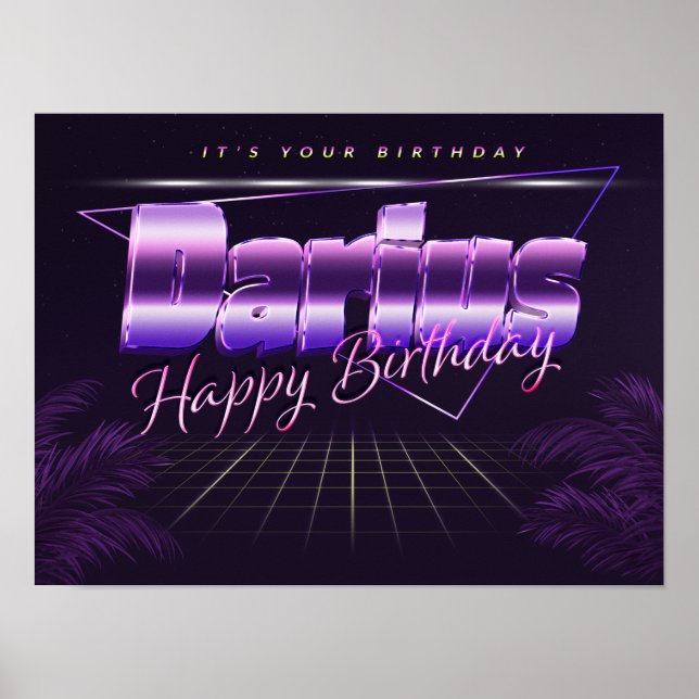 Darius Namn Vorname lila retro Poster Geburtstag (Framsidan)