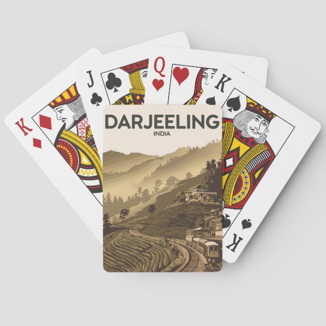 Darjeeling India Illustration Travel Art Vintage Casinokort (Baksidan)