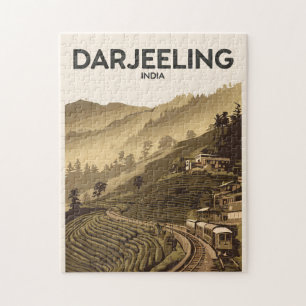 Darjeeling India Illustration Travel Art Vintage Pussel