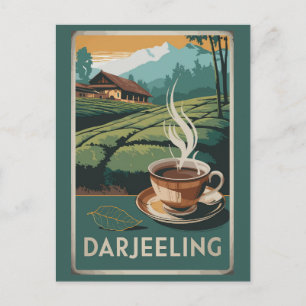 Darjeeling India Tea Travel Art Vintage Vykort