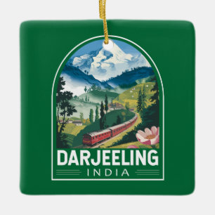 Darjeeling India Travel Art Emblem Julgransprydnad Keramik