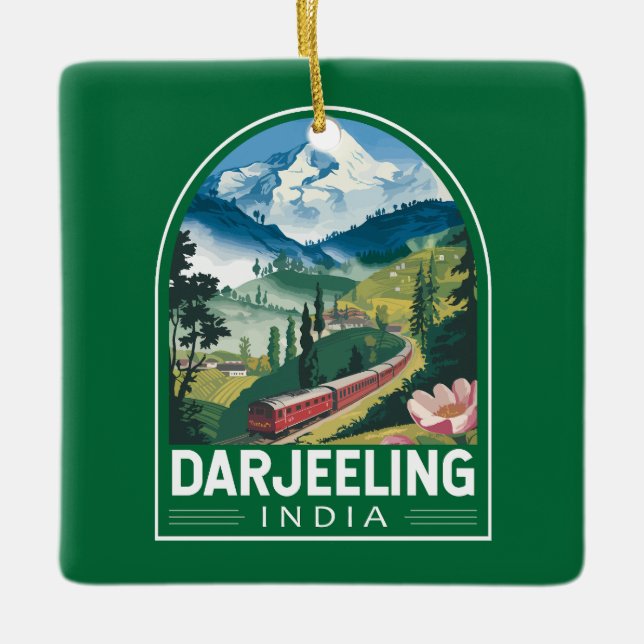 Darjeeling India Travel Art Emblem Julgransprydnad Keramik (Framsida)